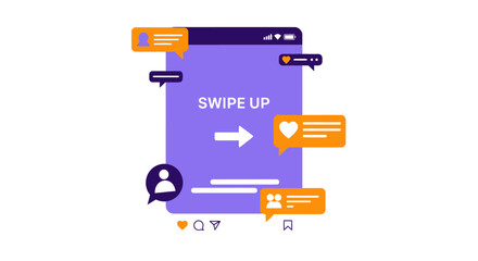 Obraz premium Social Media Story Interface with Swipe Up Call to Action and Notifications Illustration
