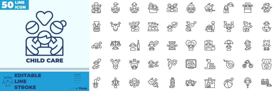 Child Care Line Editable Icons set