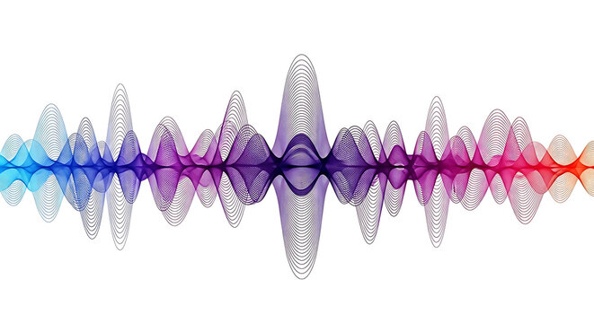 Colorful sound wave visualization on white background with frequency vibration waveform spectrum audio-visual colorful gradient abstract technology equalizer amplitude communication