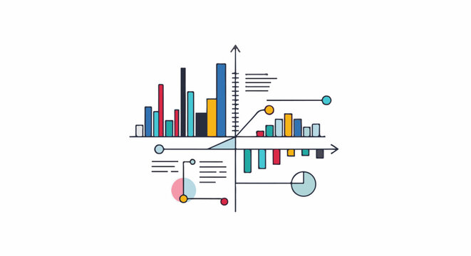 Abstract illustration of various colorful bar graphs and charts