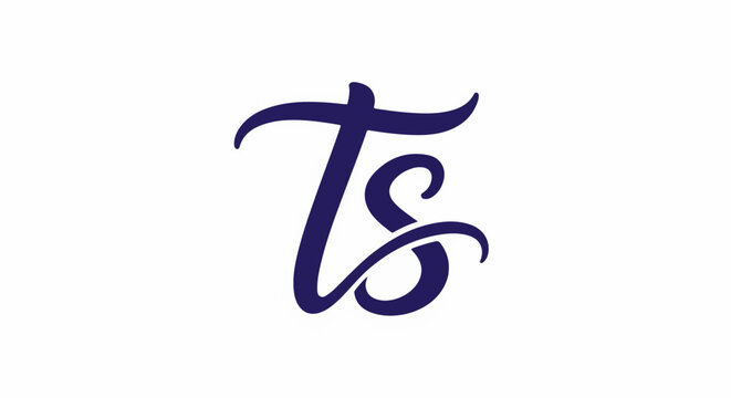 Elegant dark blue script letters "t" and "s" entwined