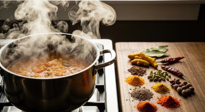 Cooking Pot with Spices and Aromas.