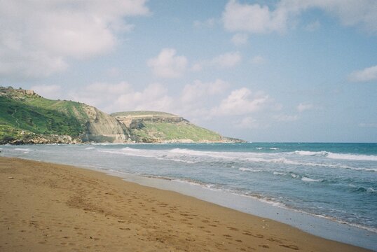 Ramla Beach on Gozo Island, Malta, Mediterranean Coast, Film Photography