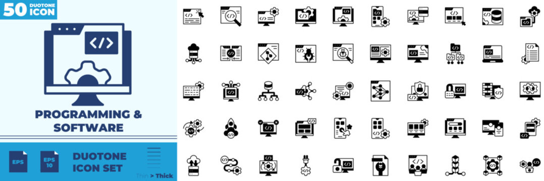 Programming And Software Duotone Editable Icons set