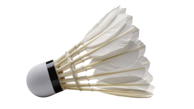 White badminton shuttlecock with black band, isolated on transparent background
