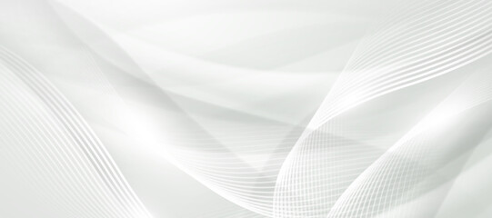 Obraz premium Minimalist white abstract background with soft gray wave patterns and smooth flowing lines for clean design.