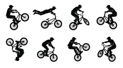 Fototapeta premium Silhouette illustrations of cyclists performing tricks.