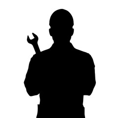 Worker silhouette stands with a wrench in hand to represent professional maintenance services. © RanaMuhammad