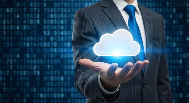 Cloud cost optimization business professional presenting digital cloud computing technology
