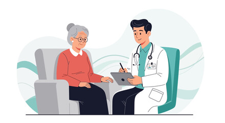 Fototapeta premium Medical Consultation: Doctor Provides Care and Discusses Health of Senior Patient