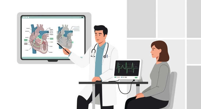 Medical Consultation: Doctor Explaining Heart Anatomy To Patient For Diagnosis And Treatment