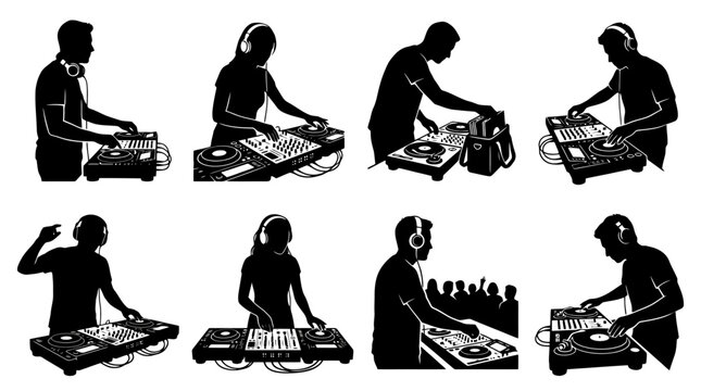 Silhouette of DJs working at a party.