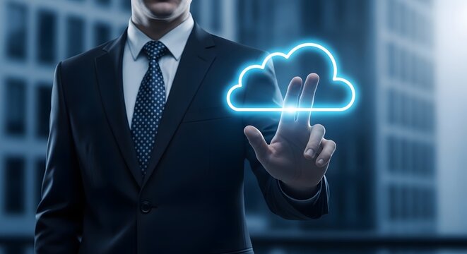 Cloud cost optimization business professional interacting with digital cloud interface
