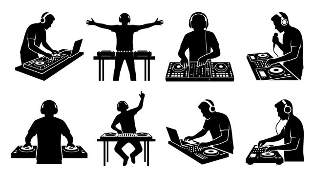 DJ music performance with various poses.