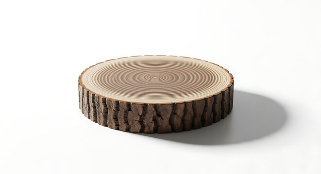 Cross section of a round log slice with tree rings and bark forestry material background hardwood