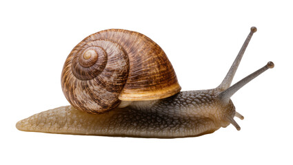 Brown spiral shell snail with textured body, isolated on transparent background © ghetu
