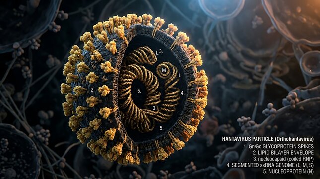 Detailed 3D Illustration of a Virus Particle Showing Internal Structure.