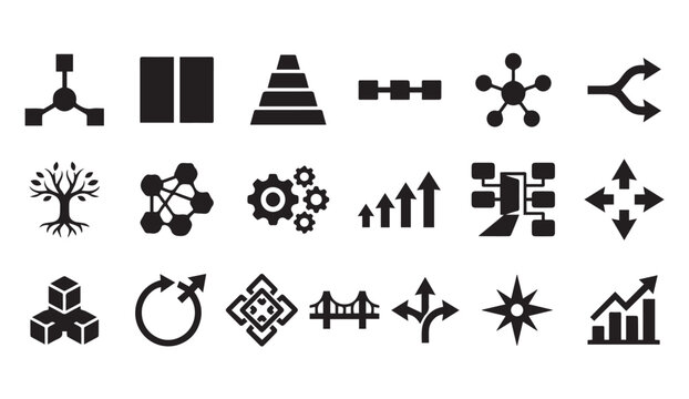 Abstract data flow and structural connection diagram icons with structure