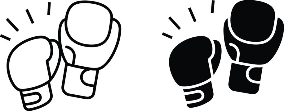 Boxing gloves bump icon symbolizing sportsmanship, teamwork, competition, and athletic spirit in black and white vector illustration