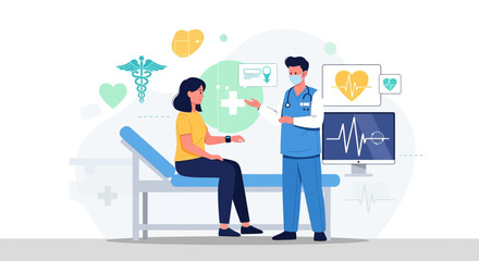 Obraz premium Medical Consultation Illustration: Doctor Explaining Diagnosis To A Patient In An Examination Room