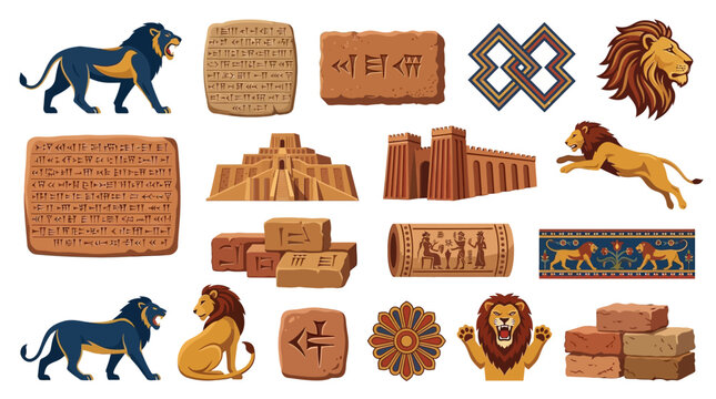 Lion Cuneiform Clay Tablets Mesopotamia.