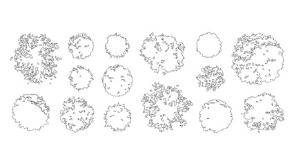 Detailed tree top view symbols for architectural site maps and landscape master planning. © Sara Studio