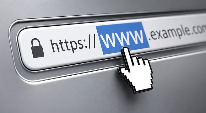 Hand Clicking Secure Website Link on Digital Browser Address Bar with Padlock Icon