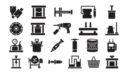 Industrial quality testing and material analysis tool icons with industrial © Vector Galaxy