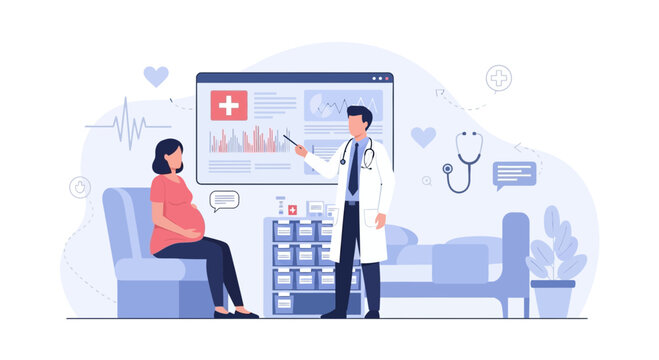 Medical Consultation: Maternity Healthcare And Prenatal Care Examined With Doctor And Patient