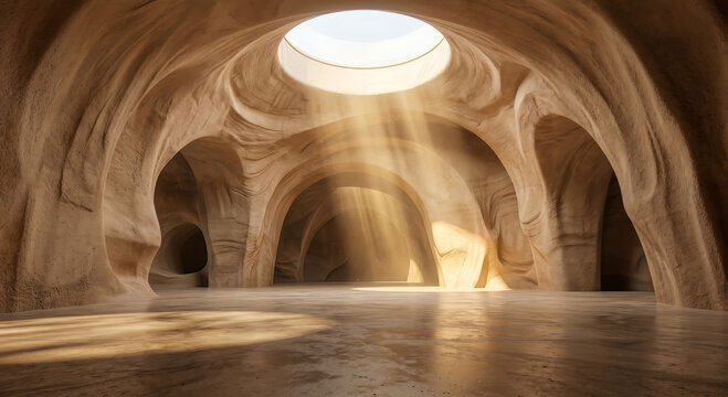 Abstract interior of a desert cave for furniture advertisement