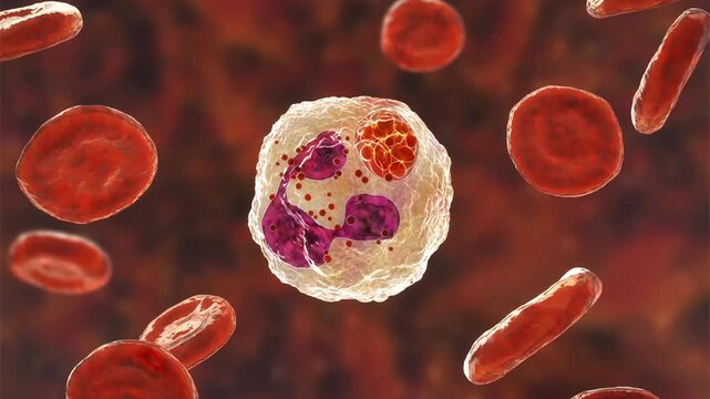 Anaplasma bacteria infecting neutrophils, 3D animation. Anaplasma phagocytophilum causes human granulocytic anaplasmosis transmitted by the black-legged tick and the sheep tick.