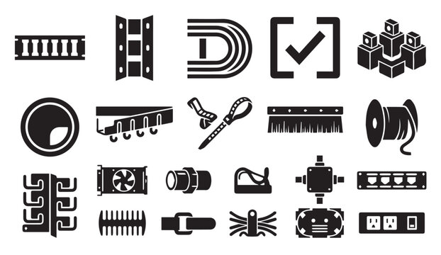 Set of electrical and electronic hardware component icons with hardware store