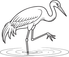 Naklejka premium Black and white crane standing by water