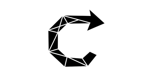 Black geometric polygonal circular reload arrow symbol with geometric circular polygonal rotation triangle abstract isolated interface direction