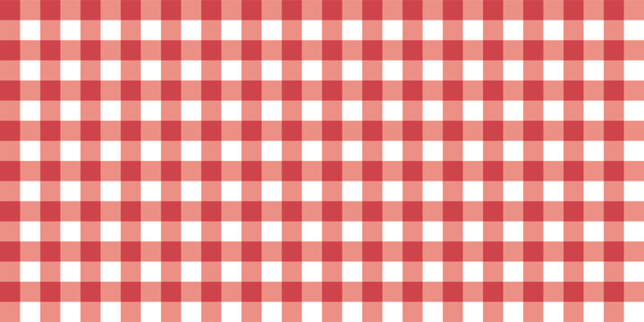 Seamless red and white gingham checkered pattern background. Classic picnic tablecloth vector illustration.