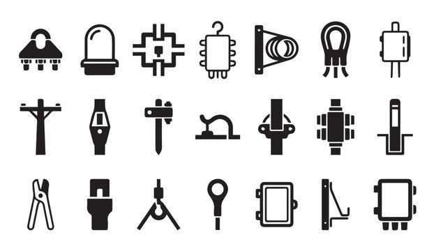 Electrical components and hardware icons set with electrical, component