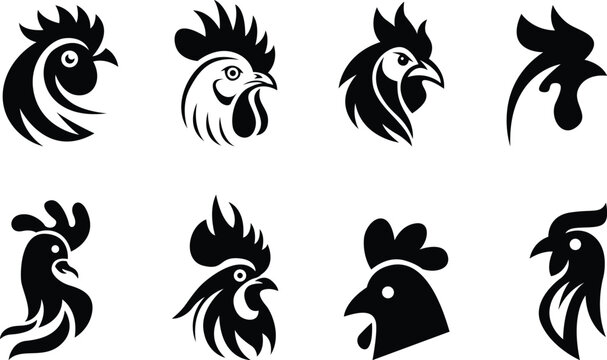 Collection of rooster head silhouette logos