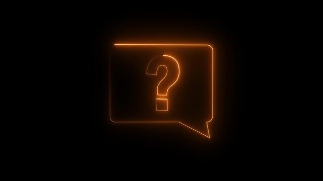 Speech bubble with question mark and icon animation glowing neon pink color symbol message with question mark sign symbol on black background.4k video animation .