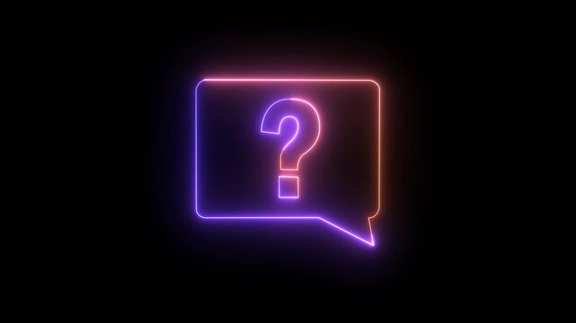 Speech bubble with question mark and icon animation glowing neon pink color symbol message with question mark sign symbol on black background.4k video animation .