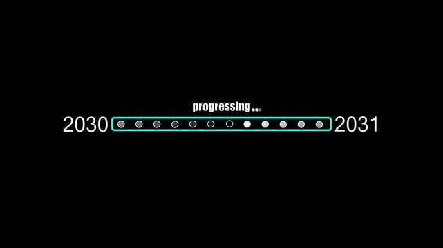 Businessman touching digital progress bar from 2030 to 2031 symbolizing future planning, strategic transition, innovation,and growth with focus on leadership,success,and business development.4k video.