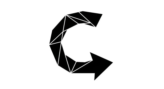 Black geometric circular arrow icon on white background with geometric triangle business direction abstract rotation minimalist