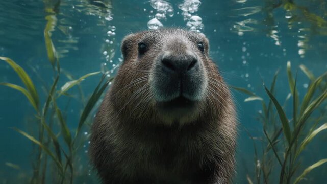 Capybaras Swimming in Crystal Clear Pantanal Waters at Sunset