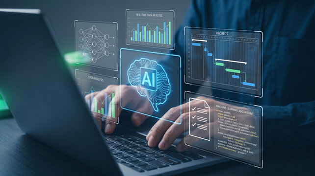 ai automated software development workflow featuring intelligent code analysis task progress tracking and digital checklist interface on laptop for efficient programming productivity and intelligent 