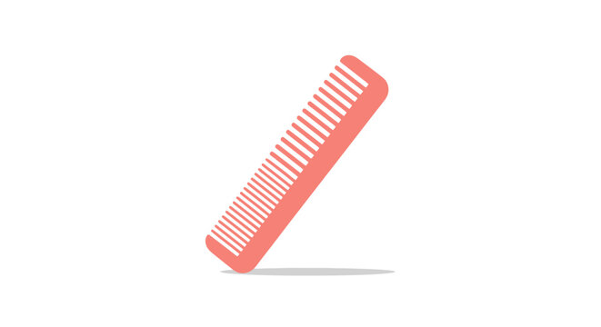 A flat pink comb lies on a surface with its teeth facing up.
