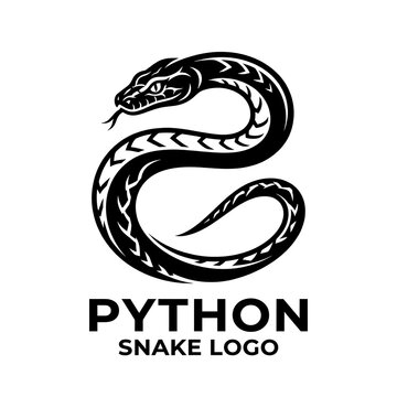 Minimalist black and white python snake logo design on transparent background vector illustration