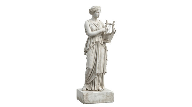 Classical marble statue of a woman playing a lyre PNG file on a transparent background