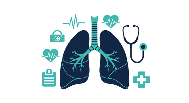 Medical Diagram Illustrating Lungs and Health Symbols for Pulmonary Care and Research