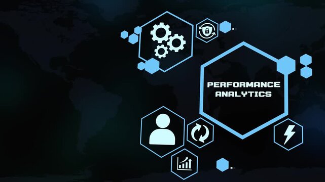Performance Analytics Technology Concept with Business Monitoring, Data Visualization, Smart Reporting and Operational Insights.