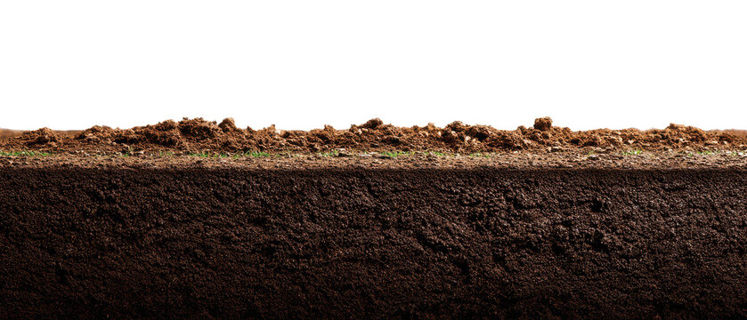 Soil cross section with textured earth layers on black
