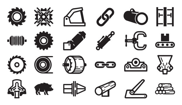 Woodworking and construction tools icons with tool icon saw chain